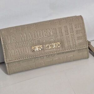 Steve Madden Beige Embossed Logo Wristlet